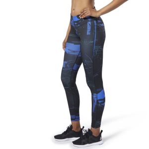 Legginsy Damskie Reebok Workout Ready Czarne/Niebieskie PL 14WNDAZ